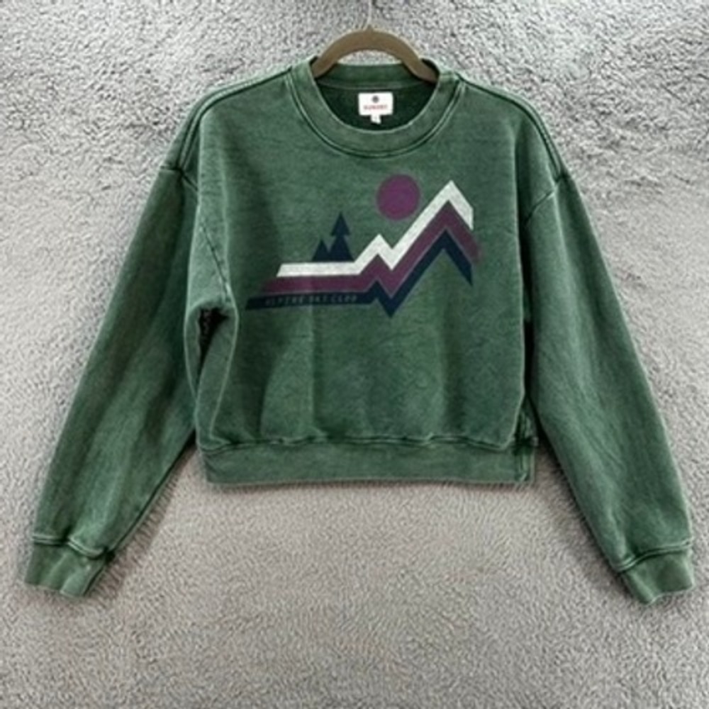 Sundry Womens 2 Medium Alpine Ski Club Cropped Sweatshirt Green Cotton Pullover